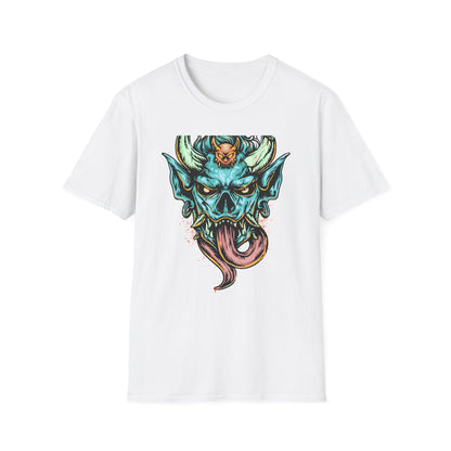Vibrant Oni Demon Mask T-Shirt | Epic Japanese Folklore Monster Tee | Bold Streetwear & Goth Style Apparel