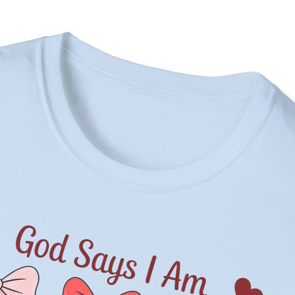 Uplifting God Says I Am T-Shirt | Empowering Christian Faith Tee for Women | Divine Self-Worth Affirmation Gift