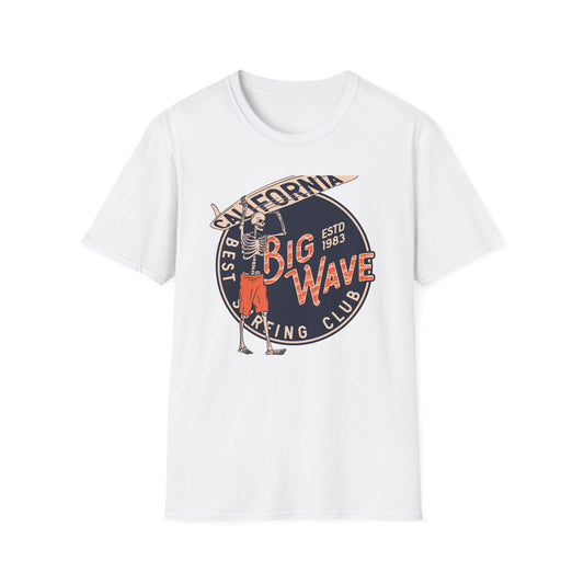 Epic California Big Wave Surfing Club T-Shirt - Vintage Skeleton Surfer Tee for Beach Lovers & Retro Style Fans