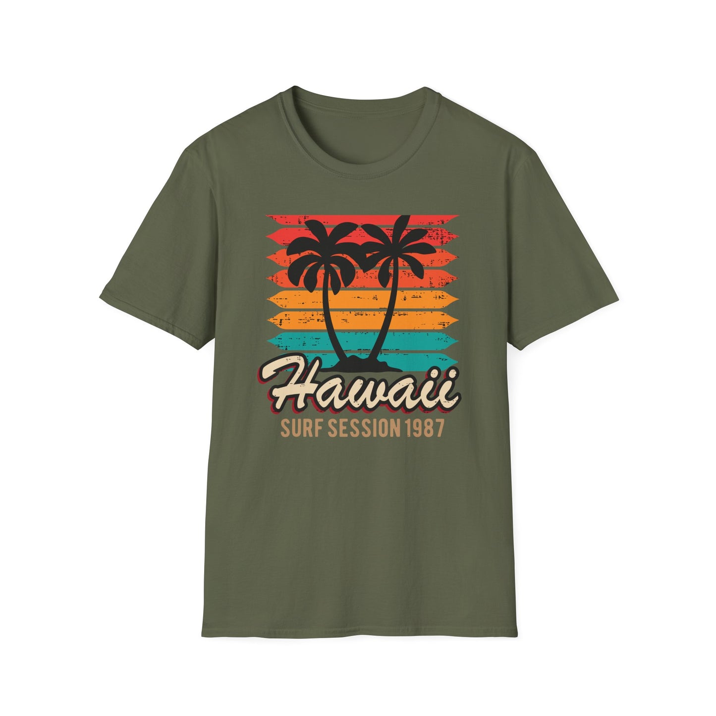 Awesome Vintage Hawaii Surf Session 1987 T-Shirt | Retro Palm Tree Beach Sunset Tee for 80s Style