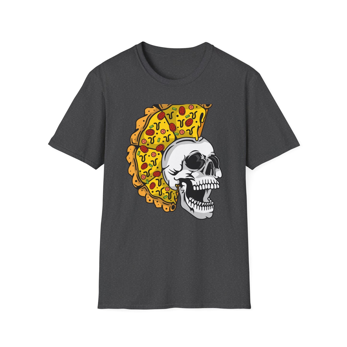 Epic Pizza Mohawk Skull T-Shirt | Radical Foodie & Punk Rock Style Tee | Unique Apparel for Men & Women