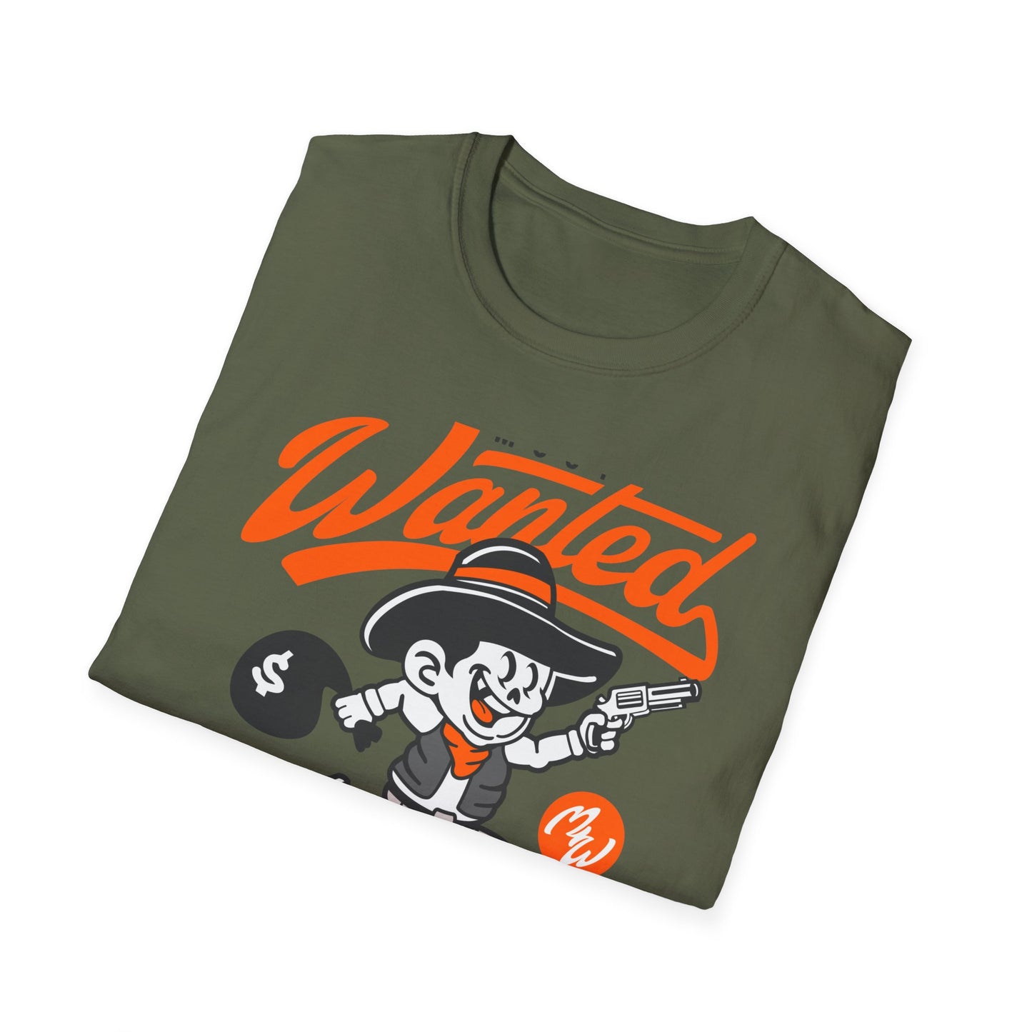 Most Wanted Urban Outlaw T-Shirt | Edgy Rebel Streetwear Tee with Cowboy, Gun & Money Bag Design. Unstoppable Style!