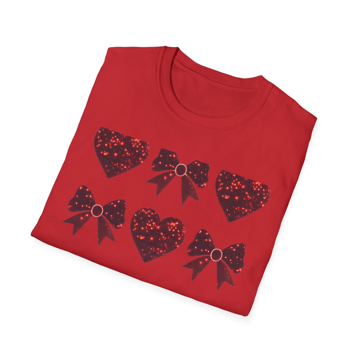 Dazzling Sparkle Hearts & Bows T-Shirt | Chic Glitter Love Tee for Women | Radiant Valentine's Day Gift