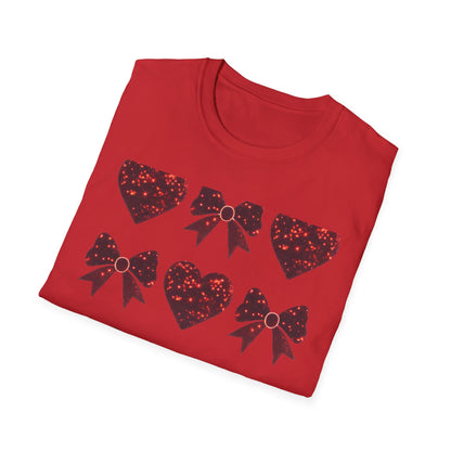 Dazzling Sparkle Hearts & Bows T-Shirt | Chic Glitter Love Tee for Women | Radiant Valentine's Day Gift