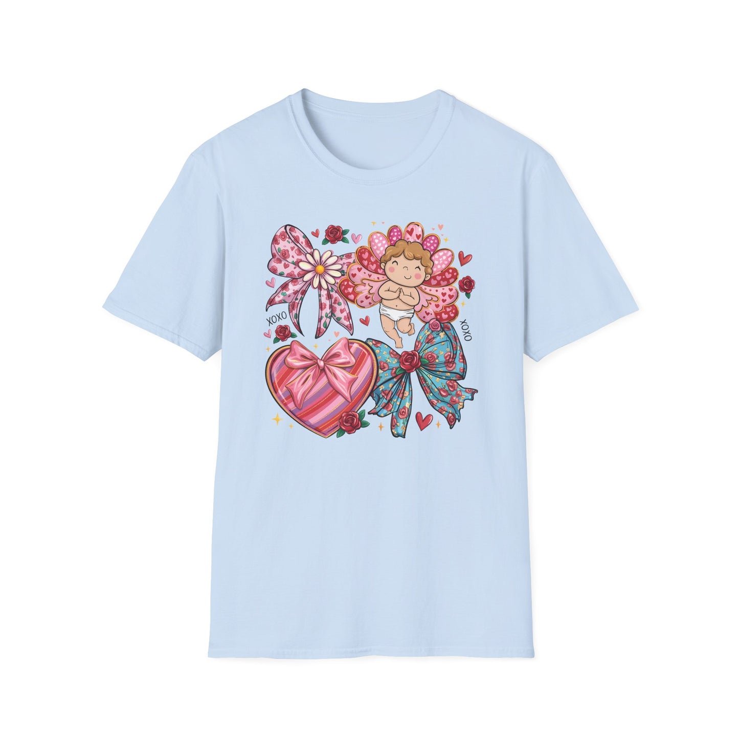 Adorable Valentine's Cupid & Love Heart T-Shirt - Sweet Roses & Bows Tee for Her | Perfect Romantic Gift