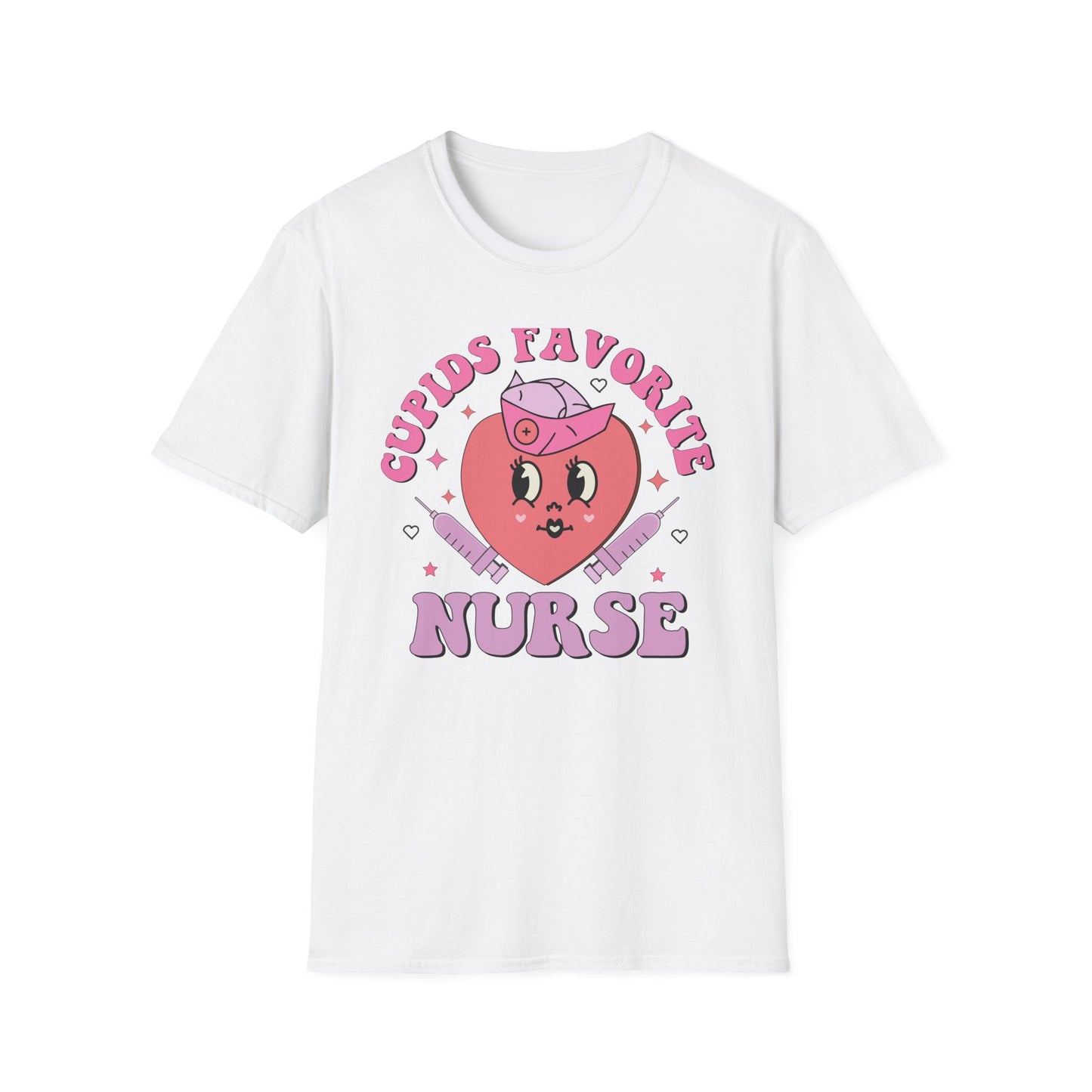 Groovy Cupid's Favorite Nurse T-Shirt | Retro Heart & Syringe Design | Valentine's Day Gift for RNs!