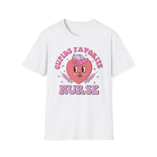 Groovy Cupid's Favorite Nurse T-Shirt | Retro Heart & Syringe Design | Valentine's Day Gift for RNs!