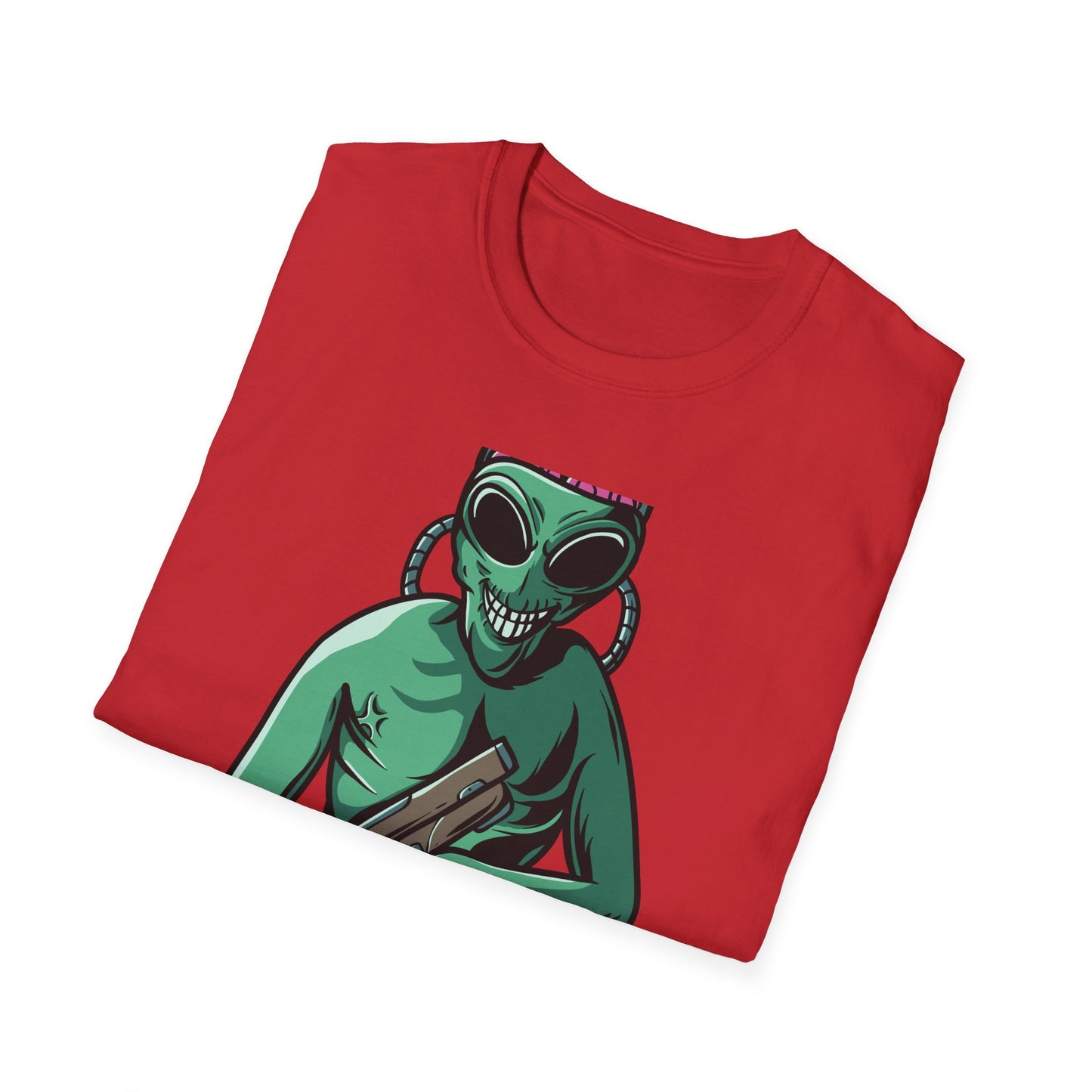 Unleash Chaos! Epic Alien Attack T-Shirt - Exposed Brain & Shotgun Sci-Fi Graphic Tee for Edgy Fans & Gamers. Bold & Unique!