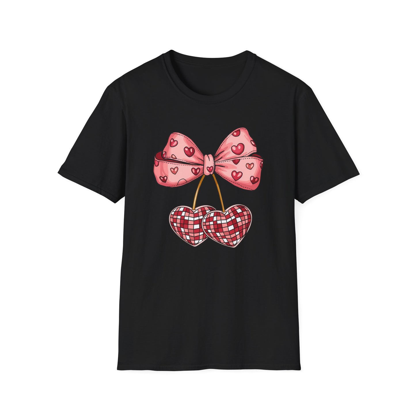 Sweet Mosaic Heart & Pink Bow T-Shirt | Adorable Valentine's Day Gift for Her | Unique Love Design
