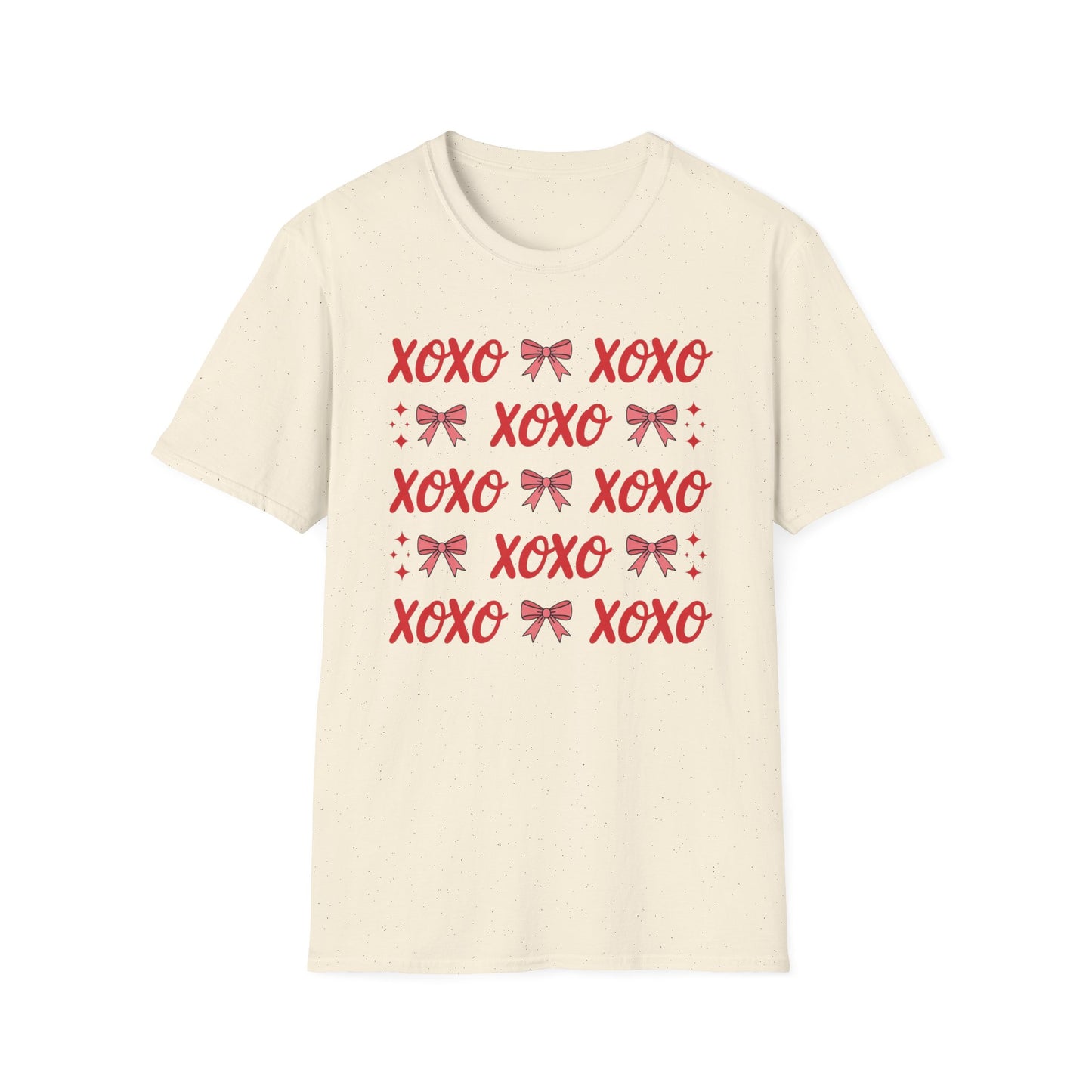 Adorable XOXO Bows & Sparkles T-Shirt | Sweet Hugs & Kisses Valentine's Day Tee for Women | Charming Romantic Gift