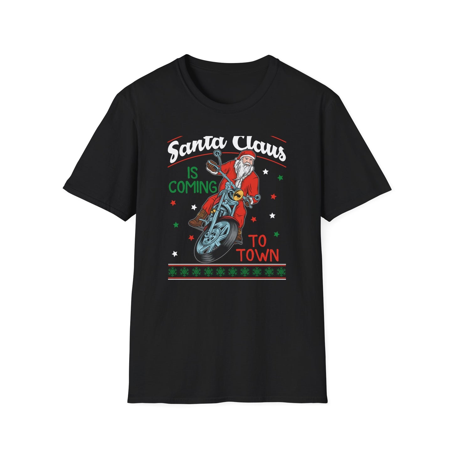 Epic Santa Biker T-Shirt - Cool Christmas Motorcycle Tee | Funny Holiday Rider Apparel Gift for Men & Women | 'Santa Is Coming To Town'