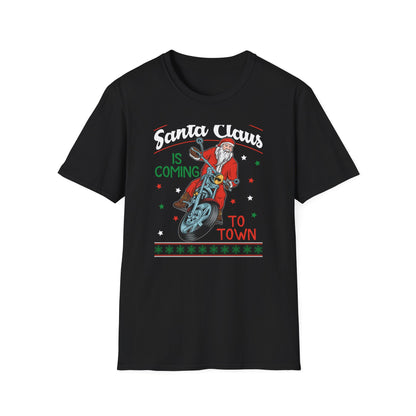 Epic Santa Biker T-Shirt - Cool Christmas Motorcycle Tee | Funny Holiday Rider Apparel Gift for Men & Women | 'Santa Is Coming To Town'
