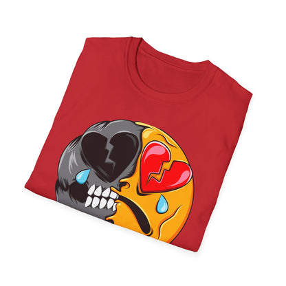 Unique Broken Heart Skull Emoji T-Shirt | Edgy Melted Sad Face Graphic Tee | Expressive Streetwear Statement