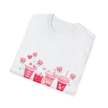 Charming Valentine's Sweet Treats T-Shirt | Adorable Love Drinks & Hearts Tee | Perfect Romantic Gift for Couples & Her