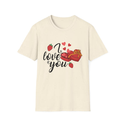 Sweet Valentine's Gift Box T-Shirt with Hearts & Strawberries | Adorable Romantic Tee for Her | Perfect Love Anniversary Apparel
