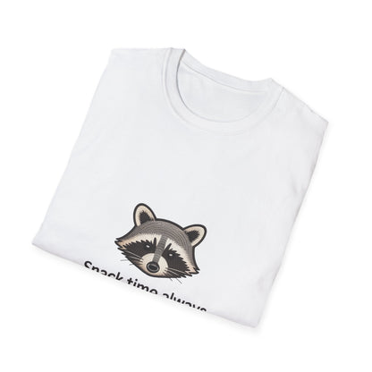 Hilarious Raccoon 'Snack Time Always' Embroidered T-Shirt | Cute Animal Lover Tee for Foodies & Wildlife Fans