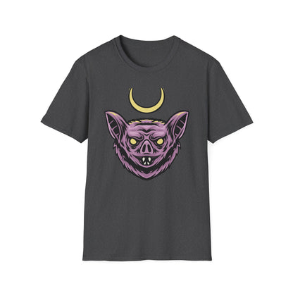 Mystical Crescent Moon Bat Creature T-Shirt - Gothic Vampire Beast Tee for Dark Fantasy & Horror Fans