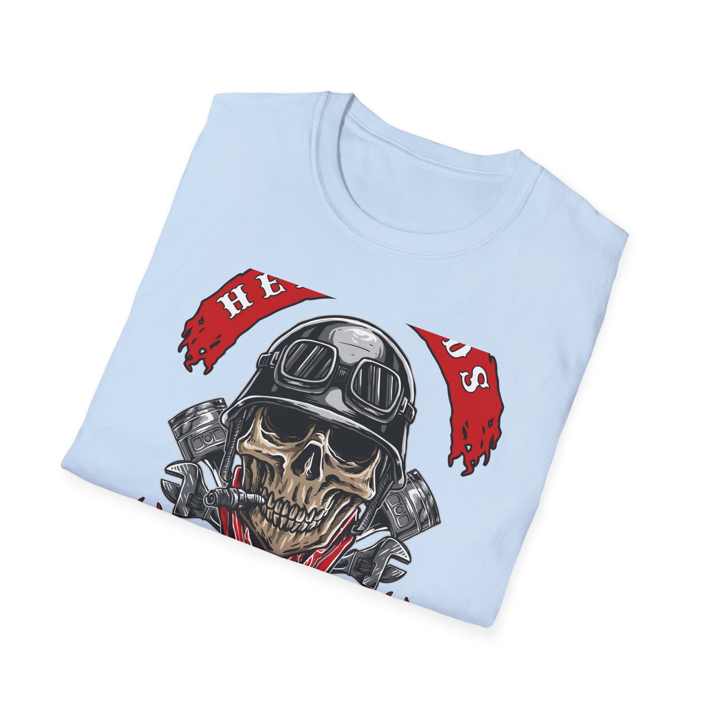 Epic Biker Skull T-Shirt: Hellroads Garage Full Throttle Design - Vintage Mechanic & Hot Rod Tee