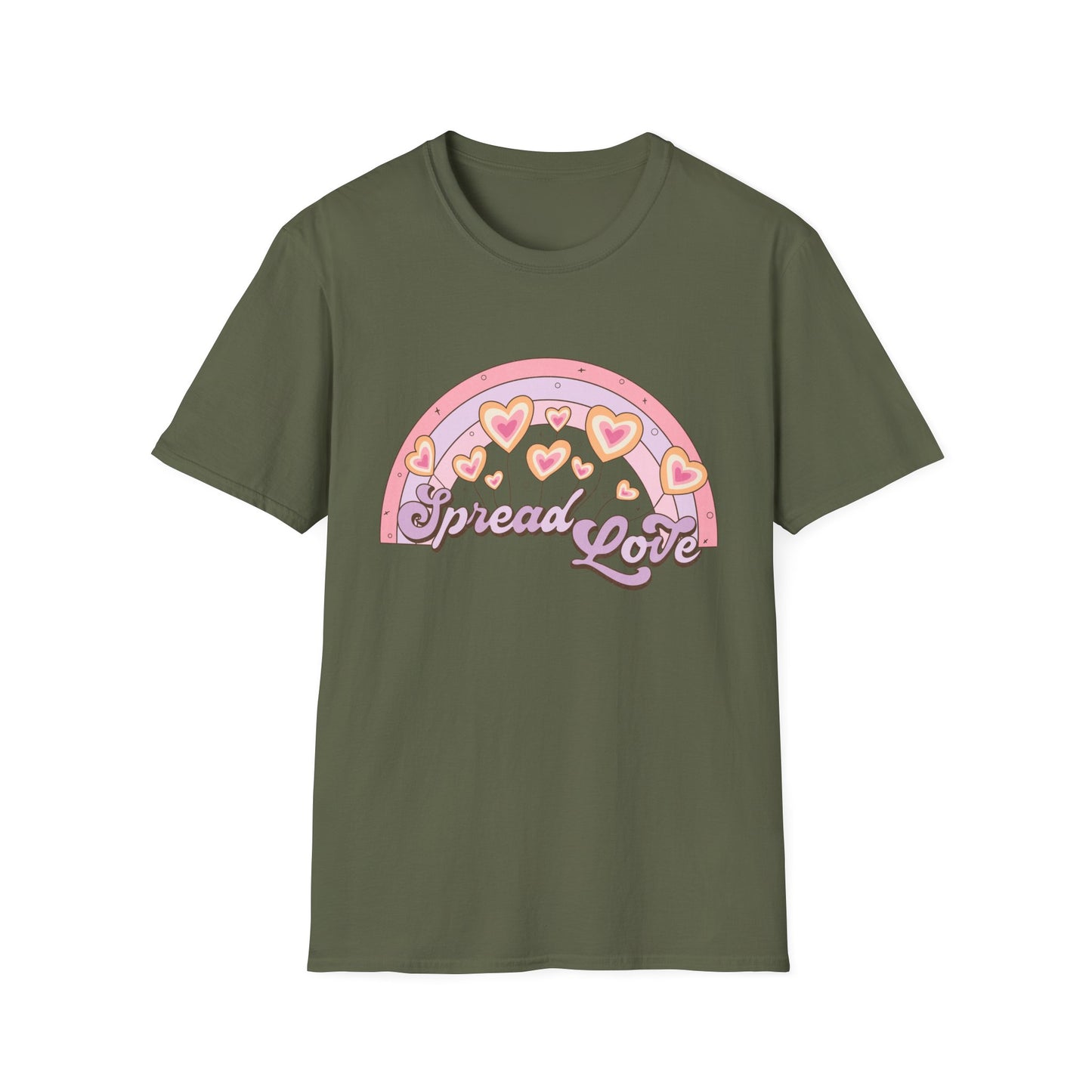 Groovy Spread Love T-Shirt | Retro Pastel Hearts Rainbow Tee | Empowering Positive Vibes for Women & Teens | Cute & Inspiring Gift
