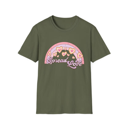 Groovy Spread Love T-Shirt | Retro Pastel Hearts Rainbow Tee | Empowering Positive Vibes for Women & Teens | Cute & Inspiring Gift
