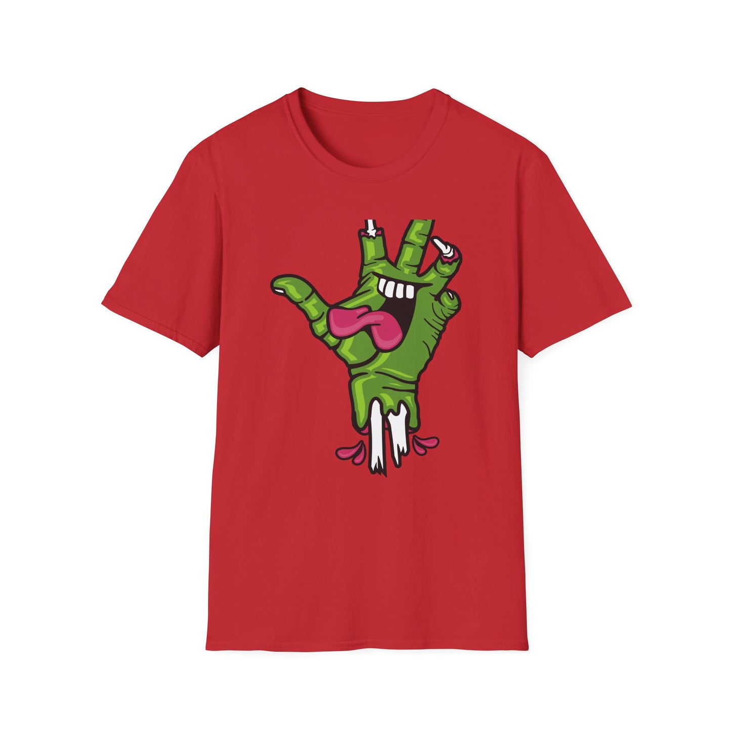 Groovy Zombie Hand T-Shirt with Smiling Monster Face | Spooky Halloween Rock On Tee | Creepy Fun Apparel