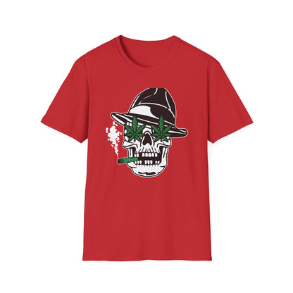 Dope Stoner Skull T-Shirt with Cannabis Leaves & Fedora Hat - Unique 420 Smoker Tee | Epic Pot Leaf Design Apparel