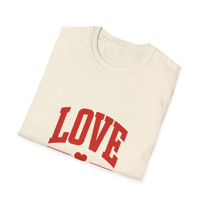 Vibrant Red 'LOVE' Heart T-Shirt | Stylish Arched Graphic Tee for Expressing Affection | Trendy Love Gift for Him & Her