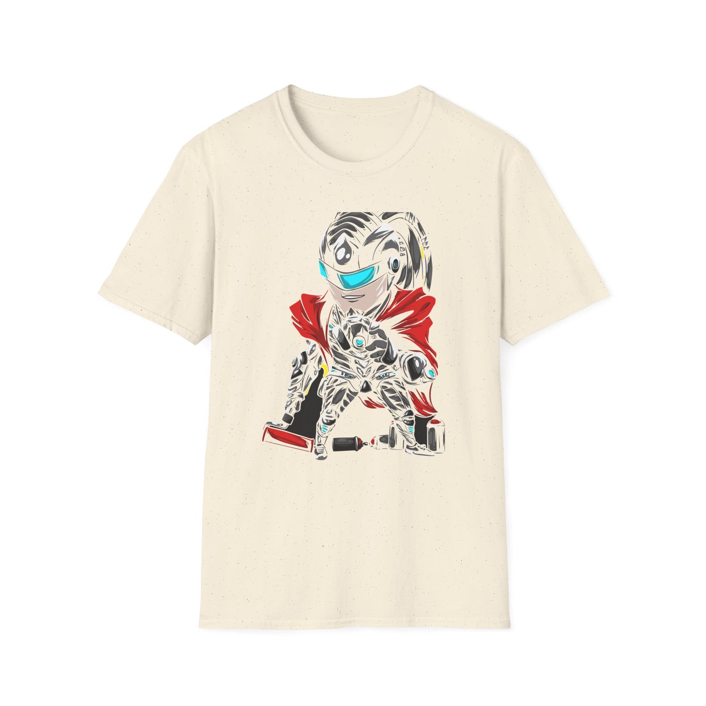 Dynamic Cyberpunk Graffiti T-Shirt - Futuristic Street Art Hero Tee for Gamers & Urban Artists