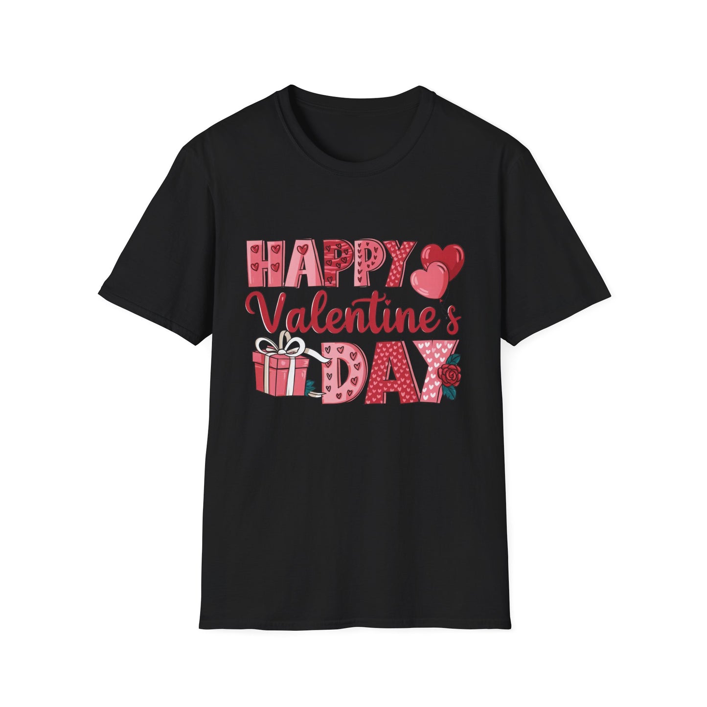 Charming Happy Valentine's Day T-Shirt | Sweet Hearts, Balloons & Rose Tee | Perfect Romantic Gift for Her
