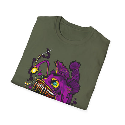 Fierce Anglerfish Smartphone T-Shirt - Deep Sea Tech Monster Graphic Tee | Unique & Trendy Gift for Gamers