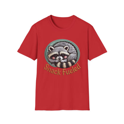 Adorable "Snack Fueled" Raccoon T-Shirt | Cozy Embroidered Look Tee | Ultimate Cute Animal & Snack Lover Gift!