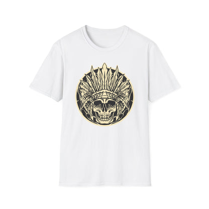 Striking Feather Headdress Skull T-Shirt | Mystic Tribal Warrior Graphic Tee | Bold Unique Apparel for Edgy Souls