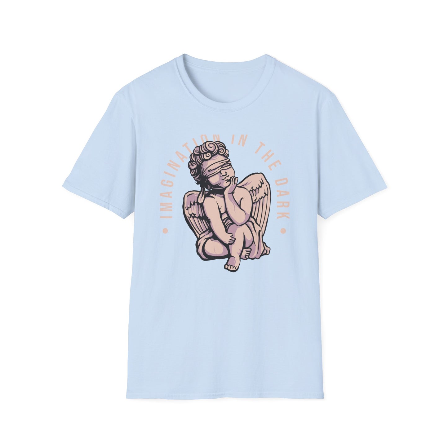 Captivating Blindfolded Cherub T-Shirt | 'Imagination In The Dark' Aesthetic Graphic Tee for Artistic Souls
