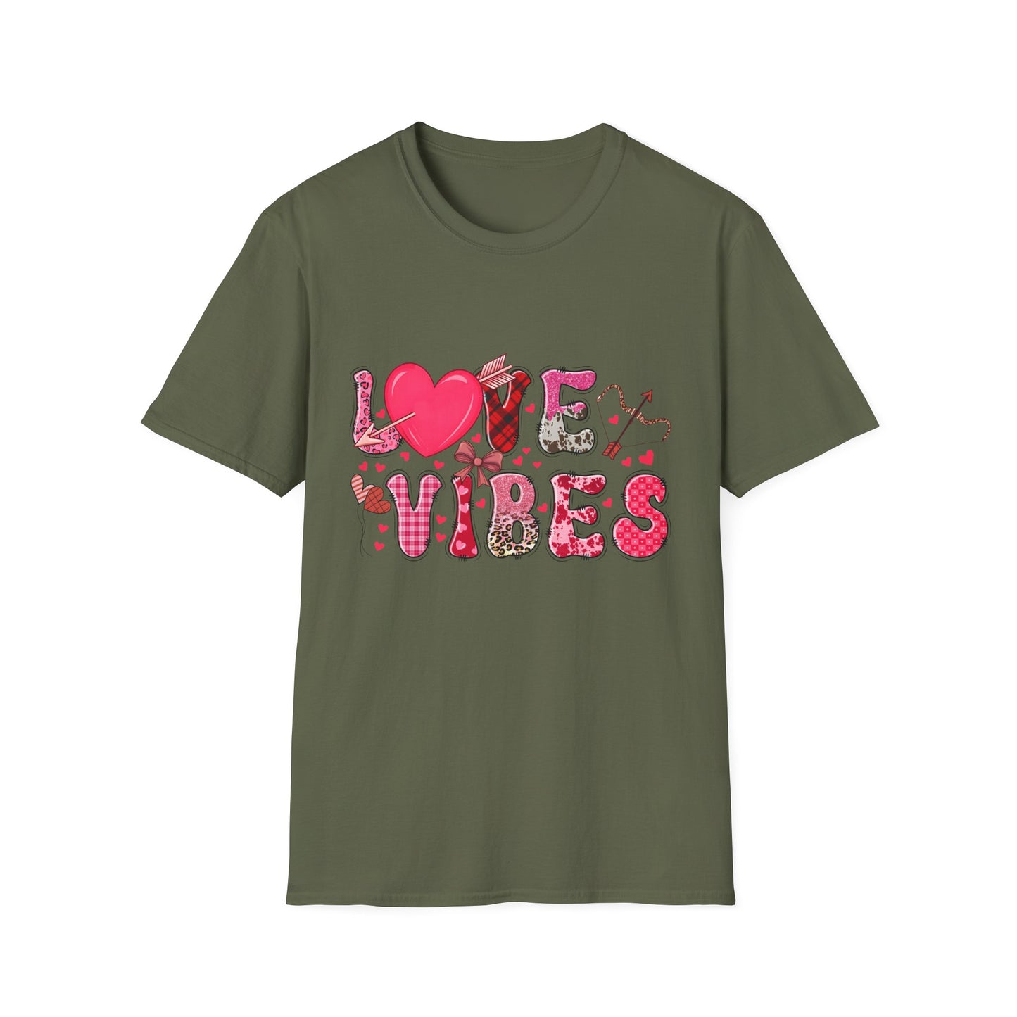 Charming Love Vibes T-Shirt | Trendy Valentine's Day Hearts, Plaid & Leopard Print Tee for Women