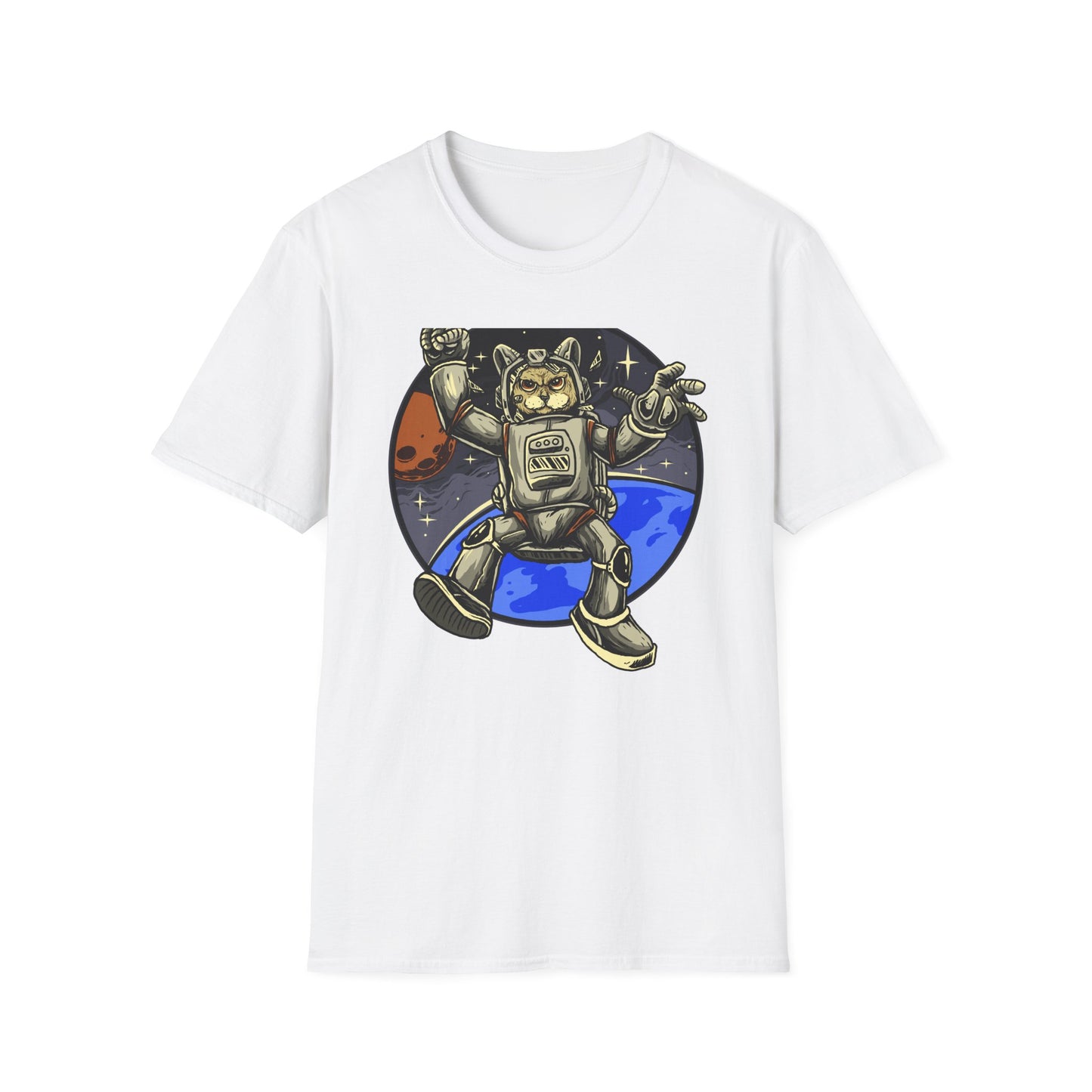 Gravity-Defying Astronaut Cat T-Shirt | Grumpy Space Kitty Tee | Unique Sci-Fi Animal Lover Gift