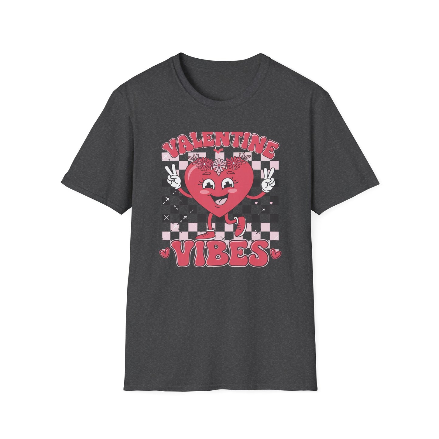 Groovy Valentine Vibes T-Shirt | Adorable Retro Heart Peace Sign Tee with Flower Crown for Valentine's Day