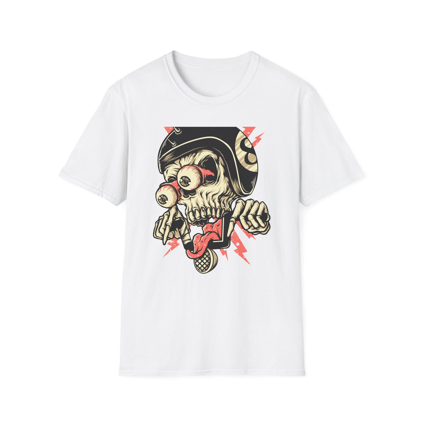 Epic 8-Ball Biker Skull T-Shirt | Spiked Helmet & Popping Eyes Graphic Tee | Unique Grunge Rocker Style Apparel
