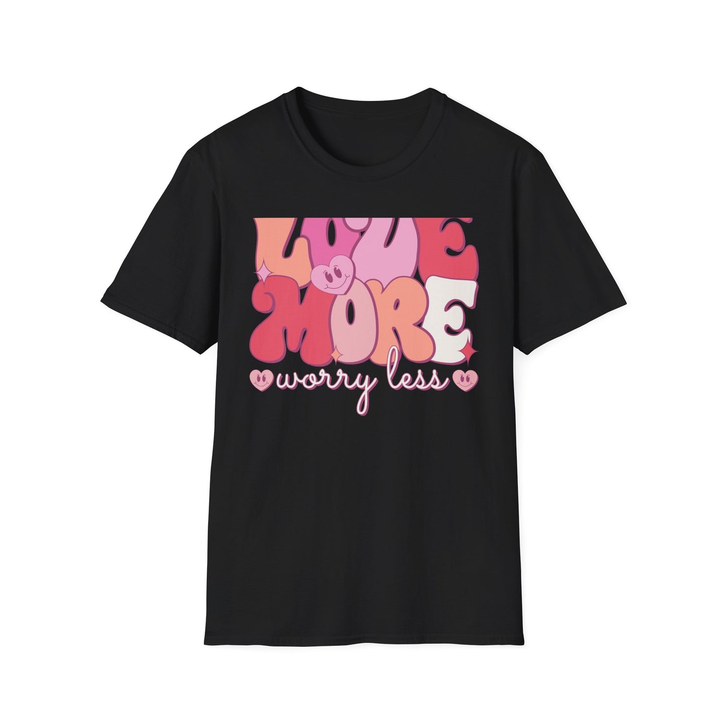 Groovy "LOVE MORE worry less" T-Shirt | Retro Happy Heart Tee | Positive Vibes Apparel for All | Inspiring Gift