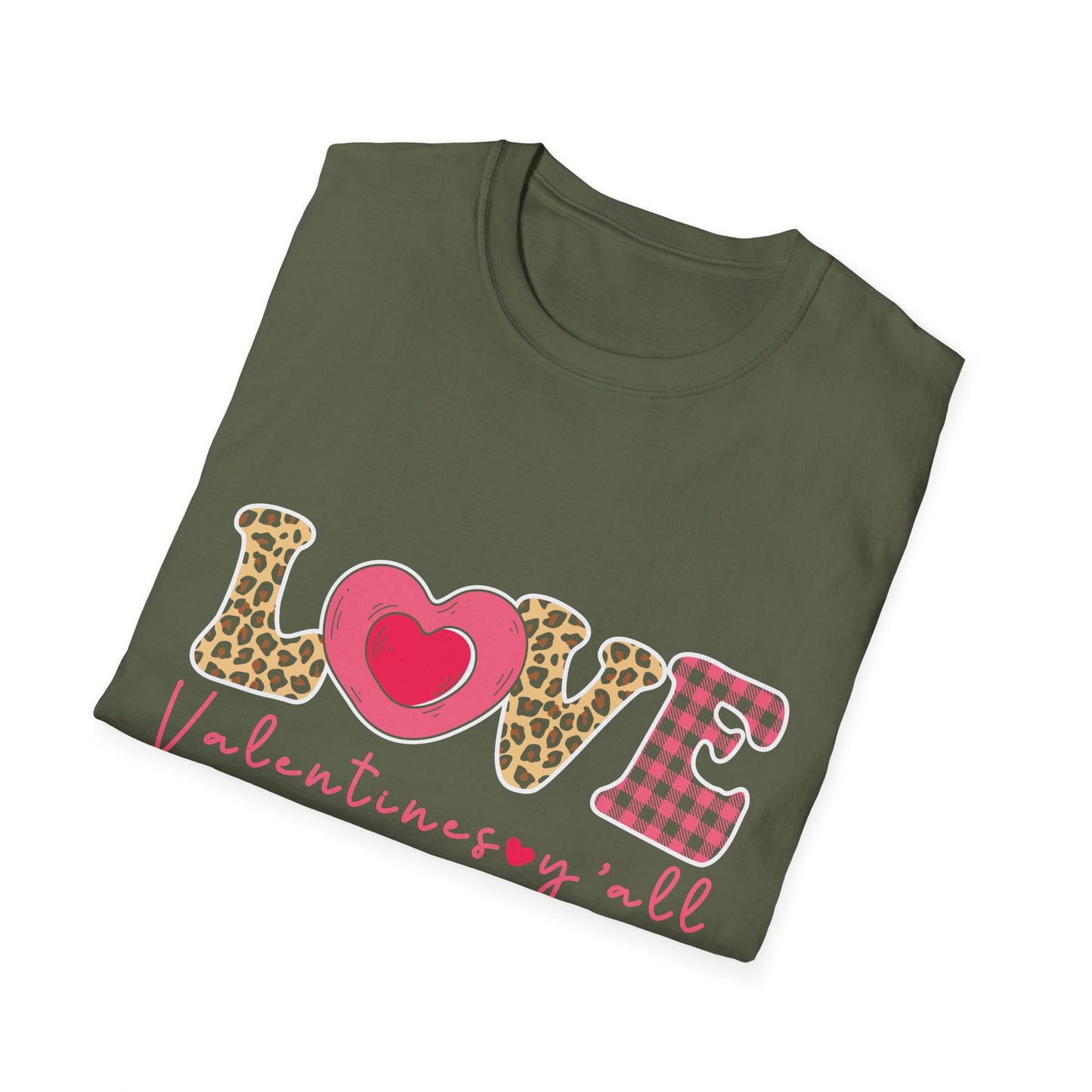 Charming Leopard & Plaid LOVE Valentines Y'all T-Shirt - Trendy Southern Sweetheart Tee for Women, Perfect Valentine's Day Gift
