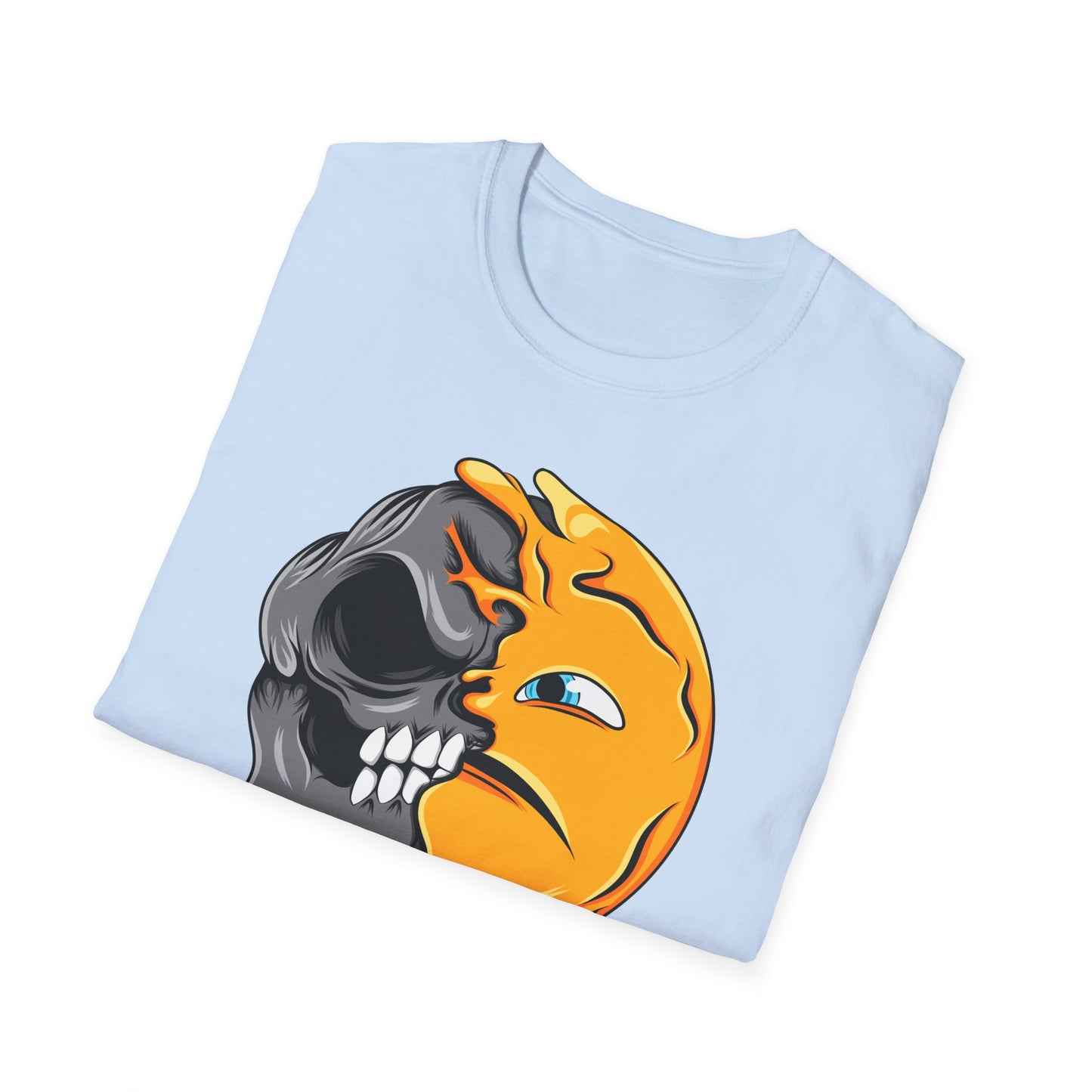 Vibrant Melting Skull Smiley Face T-Shirt | Unique Duality Graphic Tee | Edgy Streetwear Art