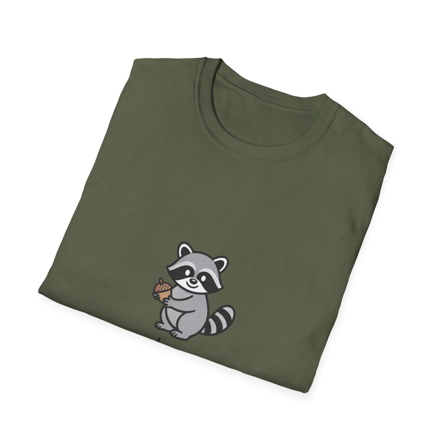 Adorable Raccoon Snack Energy T-Shirt | Cute Acorn Lover Tee | Irresistible Comfy Animal Graphic Shirt for Daily Boost