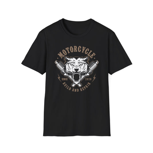 Dominant Roaring Wolf Motorcycle T-Shirt - Epic Biker & Mechanic Spark Plug Tee - Vintage Workshop Apparel Gift