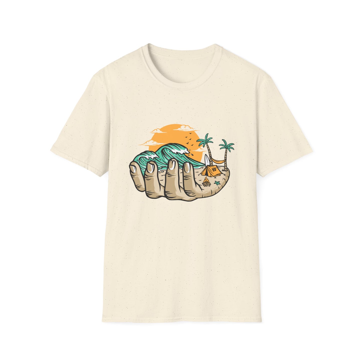Epic Beach Life Hand T-Shirt | Surf, Camp & Travel Adventure Tee | Vibrant Tropical Sunset Vacation Top