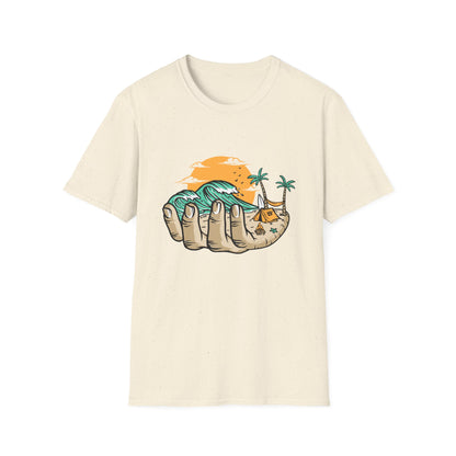 Epic Beach Life Hand T-Shirt | Surf, Camp & Travel Adventure Tee | Vibrant Tropical Sunset Vacation Top