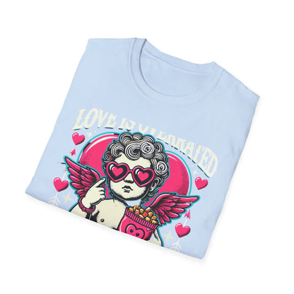 Hilarious 'Love Is Overrated Pass The Snacks' T-Shirt - Anti-Valentine's Day Cupid & Fries Tee. Perfect for Singles & Snack Lovers!