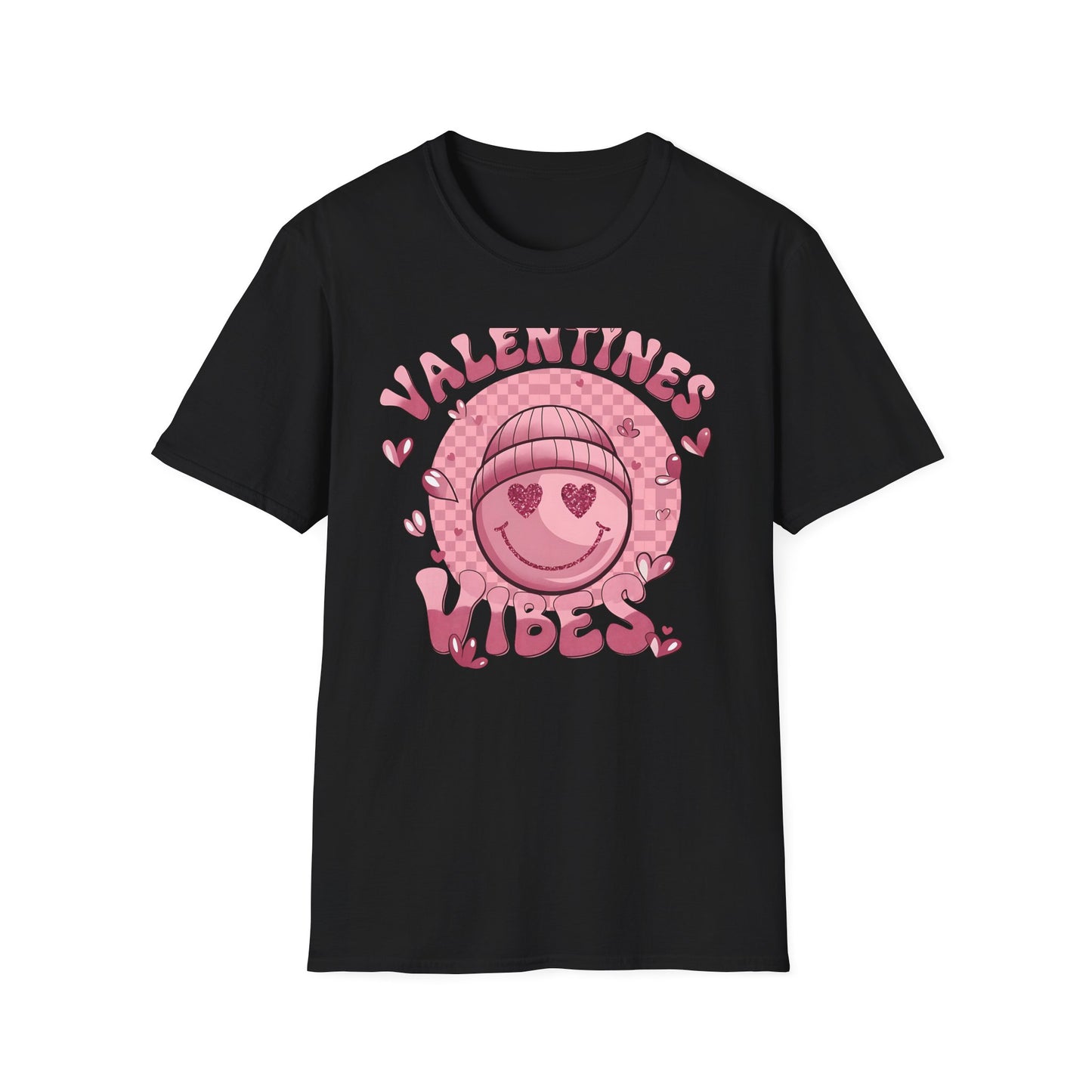 Sparkly Heart Eyes Smiley Valentines Vibes T-Shirt | Trendy Groovy Pink Love Tee for Her
