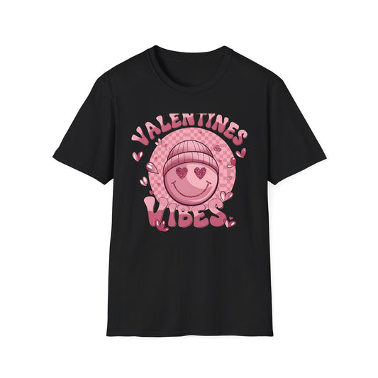 Sparkly Heart Eyes Smiley Valentines Vibes T-Shirt | Trendy Groovy Pink Love Tee for Her