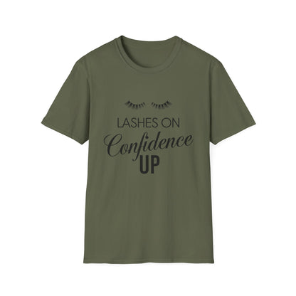 Empowering 'Lashes On Confidence Up' T-Shirt | Chic Lash Lover Tee for Women | Trendy Beauty Queen Gift