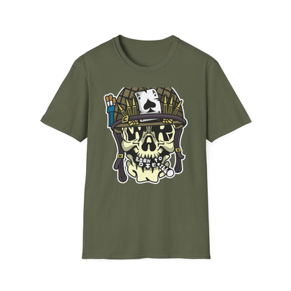 Born to Die Military Skull T-Shirt - Edgy Ace of Spades & Bullet Helmet Tee for Veterans, Bikers & Tattoo Lovers | Bold Statement Shirt