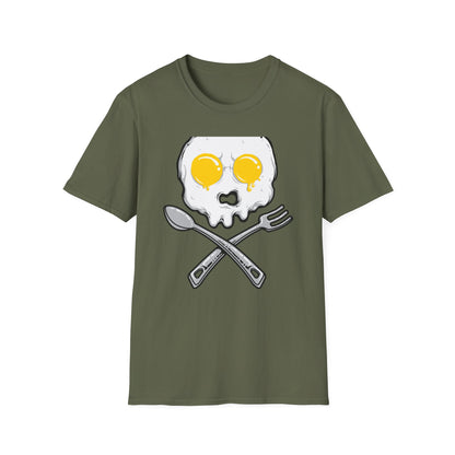 Epic Fried Egg Skull & Cross Utensils T-Shirt | Breakfast Lover & Chef Foodie Graphic Tee